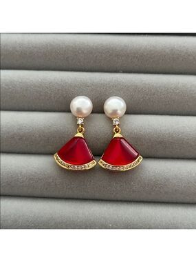 Gold Pearl Mini Fan Earrings Sterling Silver Posts